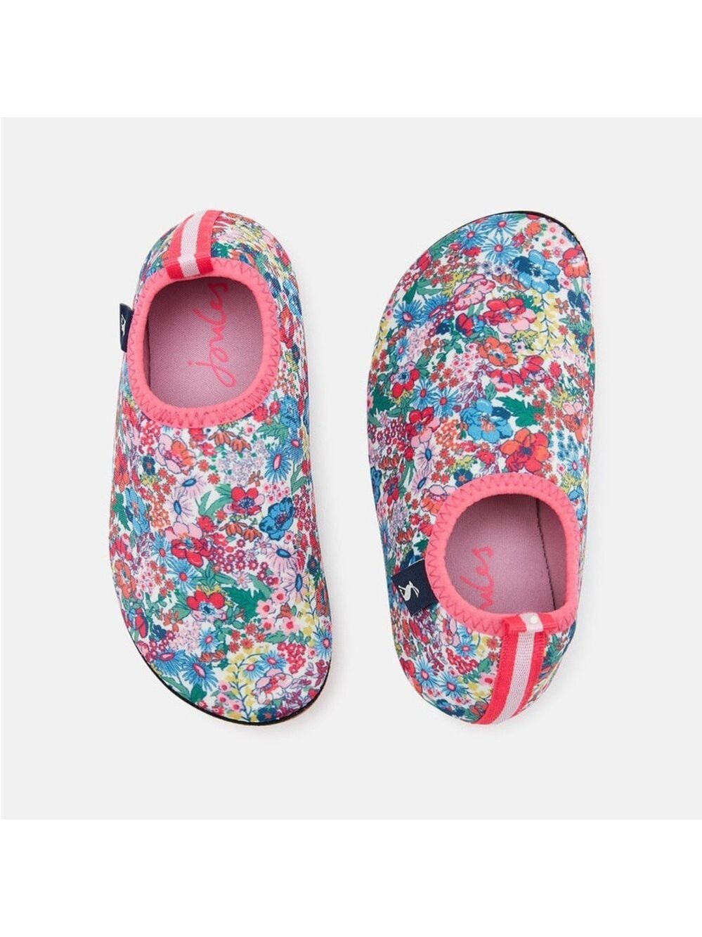 Size 1 Youth Joules Kids' Vibrant Floral Water Shoes - Pink and Blue